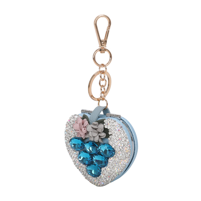 Floral Spark Heart Mirror Keychain & Purse Charm [Sold in 12 pcs Assorted Colors]