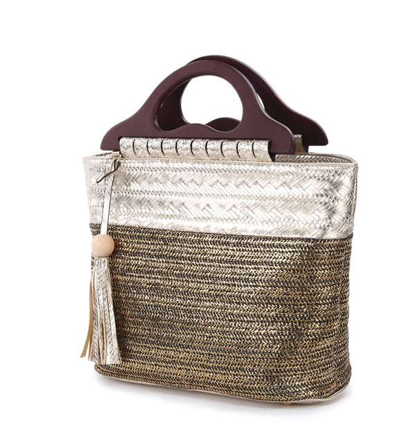 Gold and Silver Woven Top Handle Bag – Luxe Rustic Charm