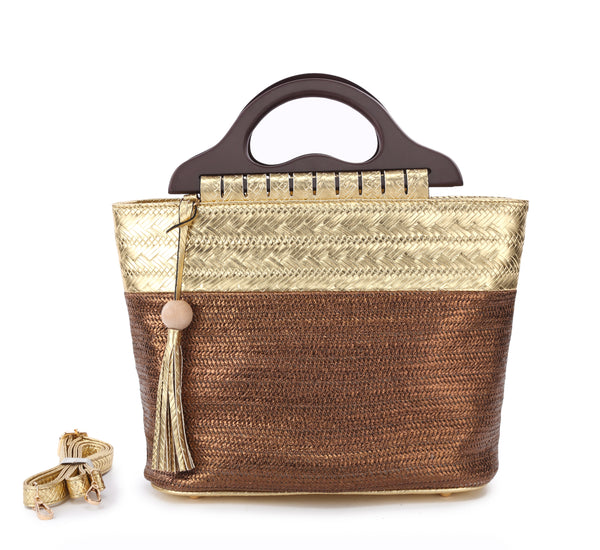 Gold and Silver Woven Top Handle Bag – Luxe Rustic Charm