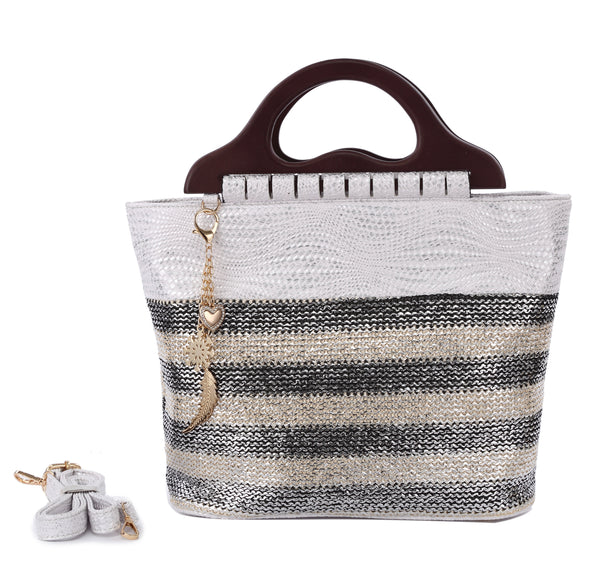 Striped Woven Top Handle Bag – Effortlessly Chic and Versatile