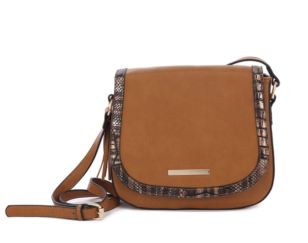 Snake-Trim Saddle Crossbody Bag – Sophistication with a Wild Edge