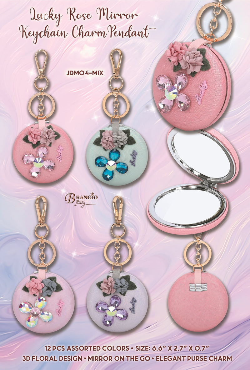 Lucky Rose Mirror Keychain Charm Pendant [Sold in 12 pcs Assorted Colors]