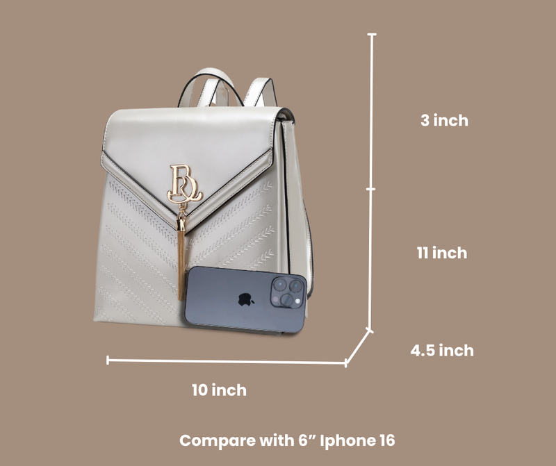 Brangio Elegant Embossed Backpack with Tassel Charm