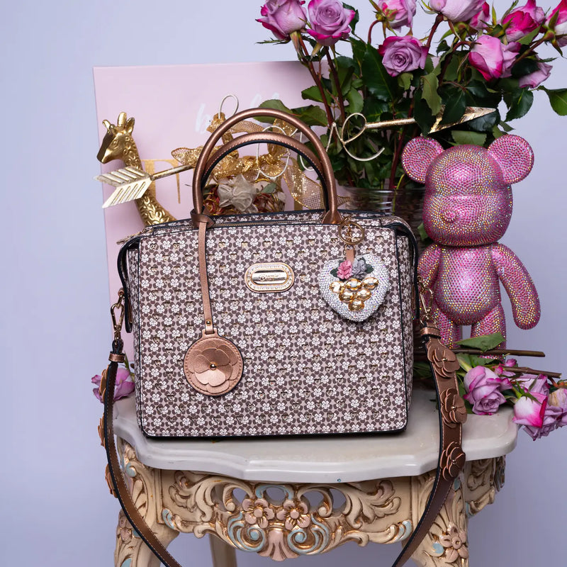 Brangio Sparkling Heart Keychain with a Floral Touch (6pcs mix colors price)