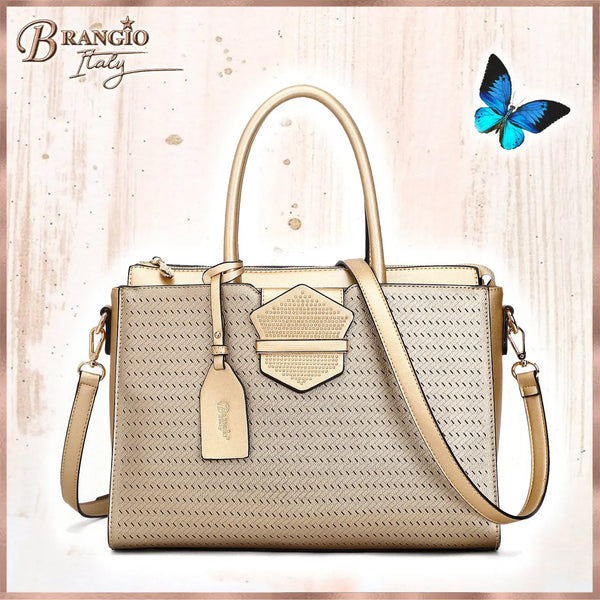 Luxurious Gold Handbag with Perforated Detailing