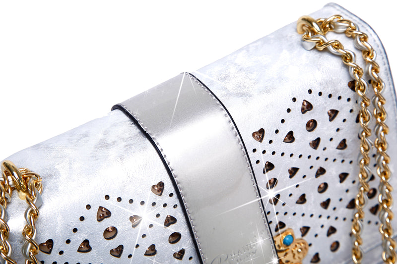Sparkle of Hearts Clutch Womens Crossbody Bag With Sparkling Crystals Strap - Brangio Italy Collections