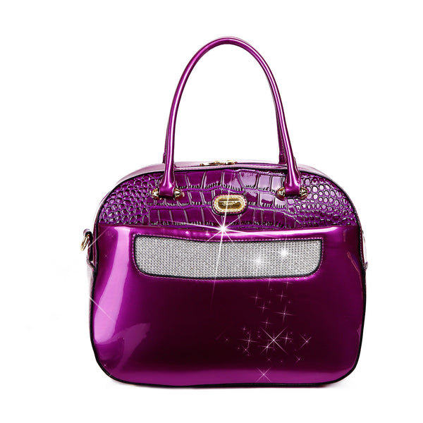 Sleek and Steady Vegan Leather Retro Crystal Overnight Latch On Bag [KGO8329]