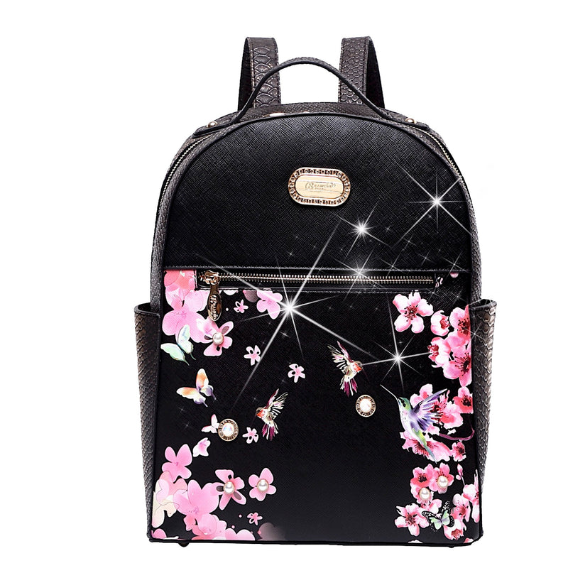 Hummingbird Crystal Laced Scratch & Stain Resistant Womens Backpack - Brangio Italy Collections