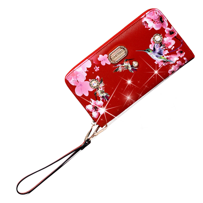 Hummingbird Bloom Vegan Leather Handle Bag + Wallet [KP6669+KPC]