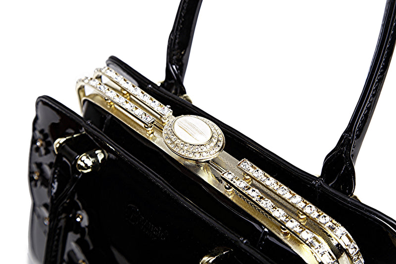 LJOSEIND Shiny Patent Leather Handbags Shoulder Bags Fashion Satchel Purses Top Handle Bags for Women