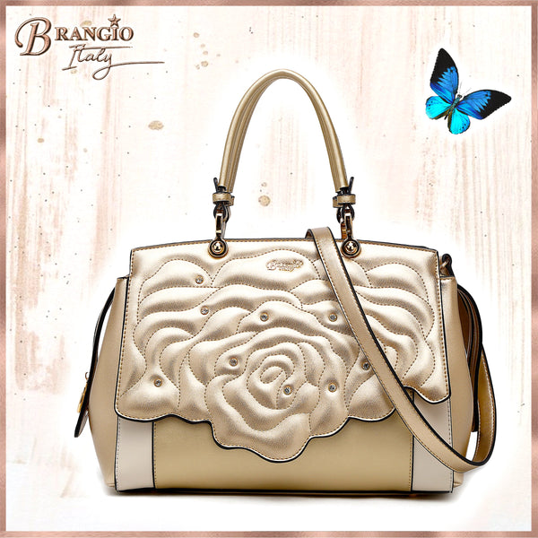 Rosette 3D Crystal Metallic Satchel - Brangio Italy Collections