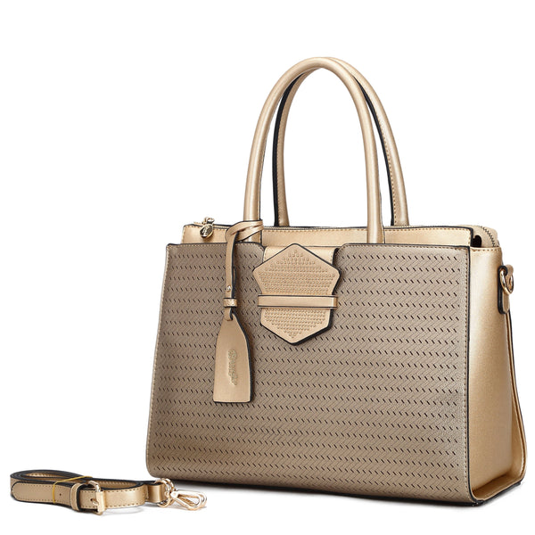 Luxurious Gold Handbag with Perforated Detailing